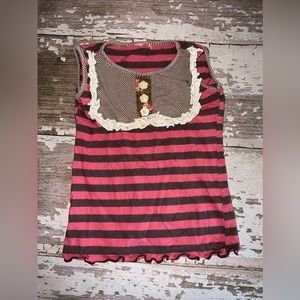 Persnickety clothing red brown stripe tank top with ruffle bib size 4/5